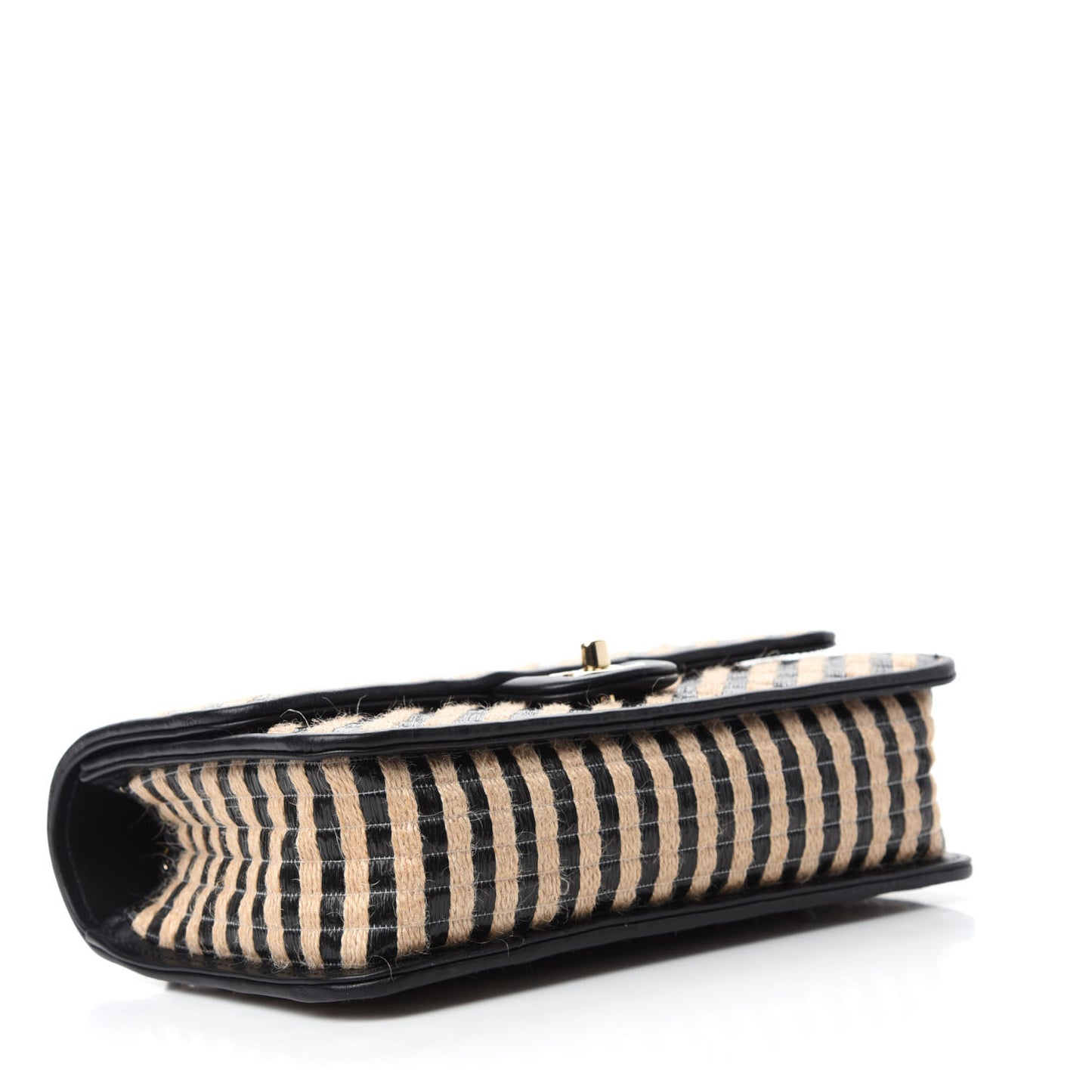 Raffia Jute Striped Medium Single Flap Black Beige