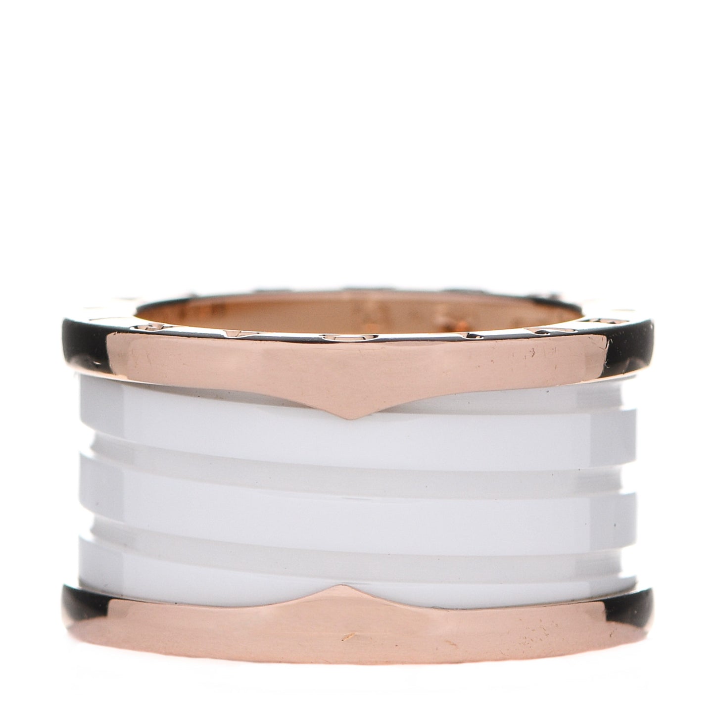 18K Rose Gold White Ceramic B.Zero1 Four-Band Ring 53 6.25
