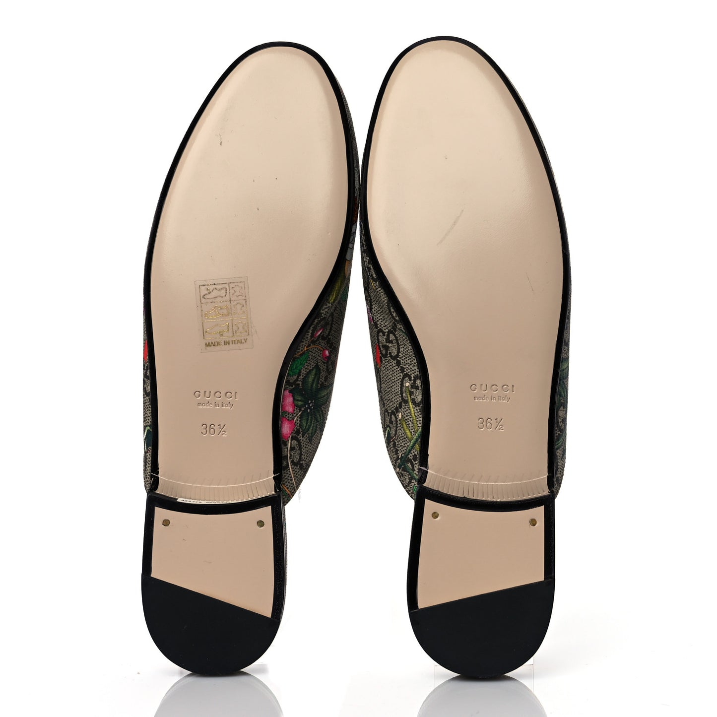 GG Supreme Monogram Flora Womens Princetown Slippers 36.5 Beige Ebony Multicolor Rosso