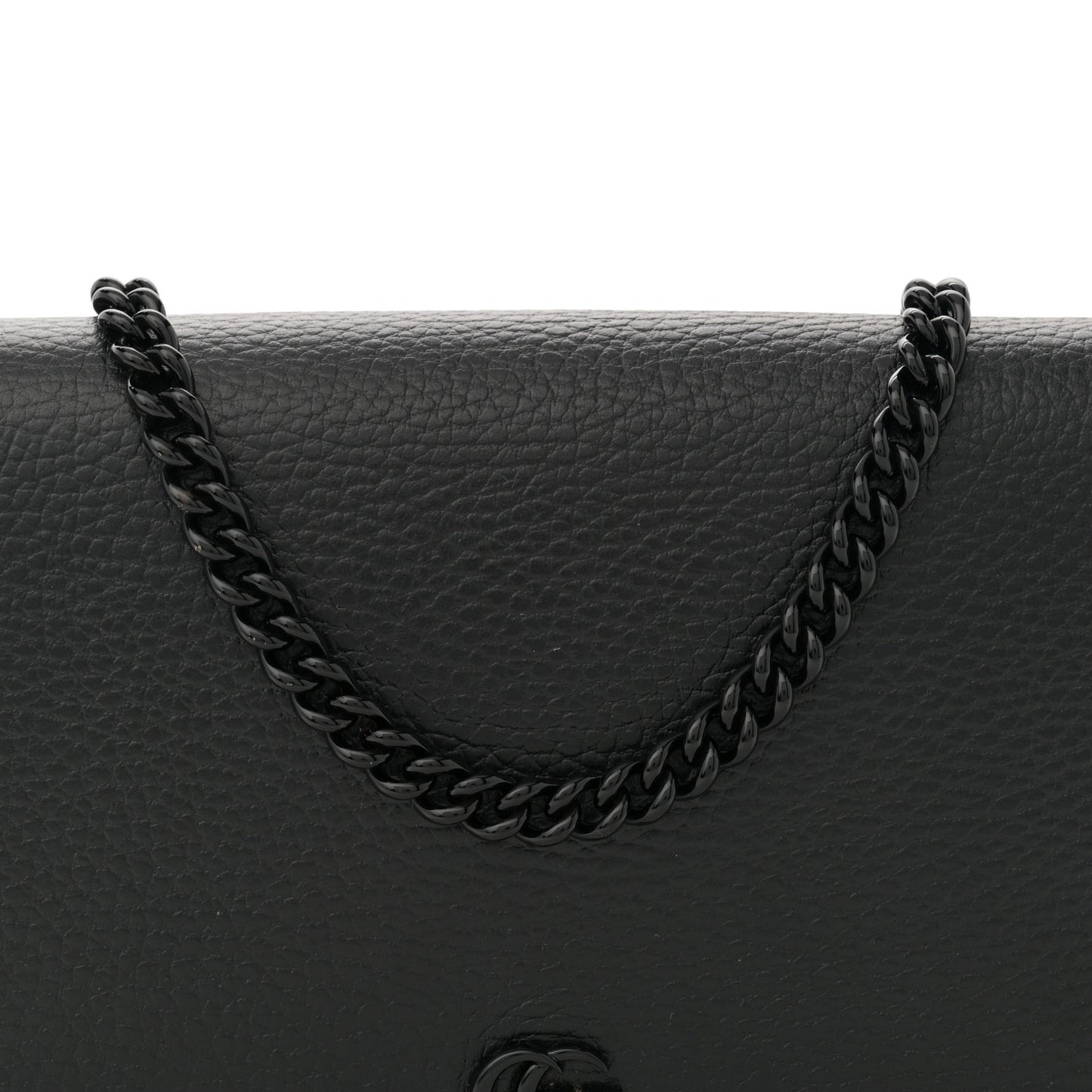Dollar Calfskin Enamel Monochrome Mini GG Marmont Chain Wallet Black