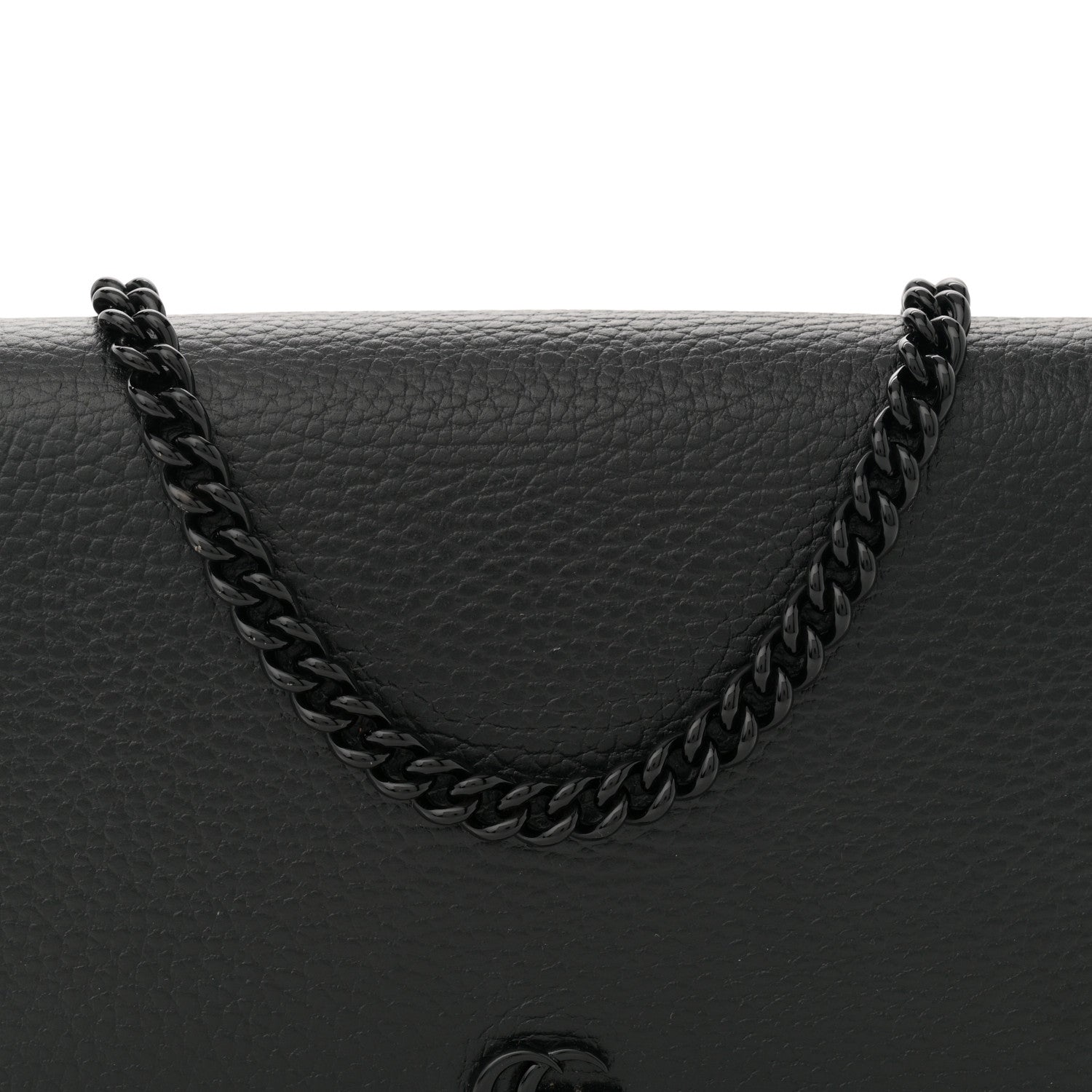 Gucci Dollar Calfskin Enamel Monochrome Mini GG Marmont Chain Wallet Black 7 of 9