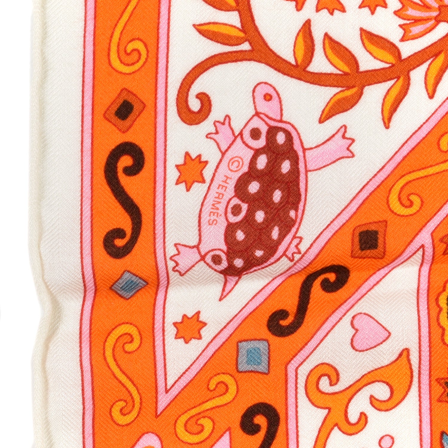 Hermes Cashmere Peuple Du Vent Shawl 140 White Orange Rose 4 of 5
