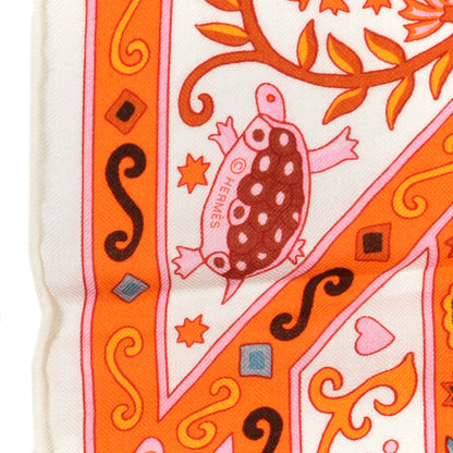 Hermes Cashmere Peuple Du Vent Shawl 140 White Orange Rose 4 of 5