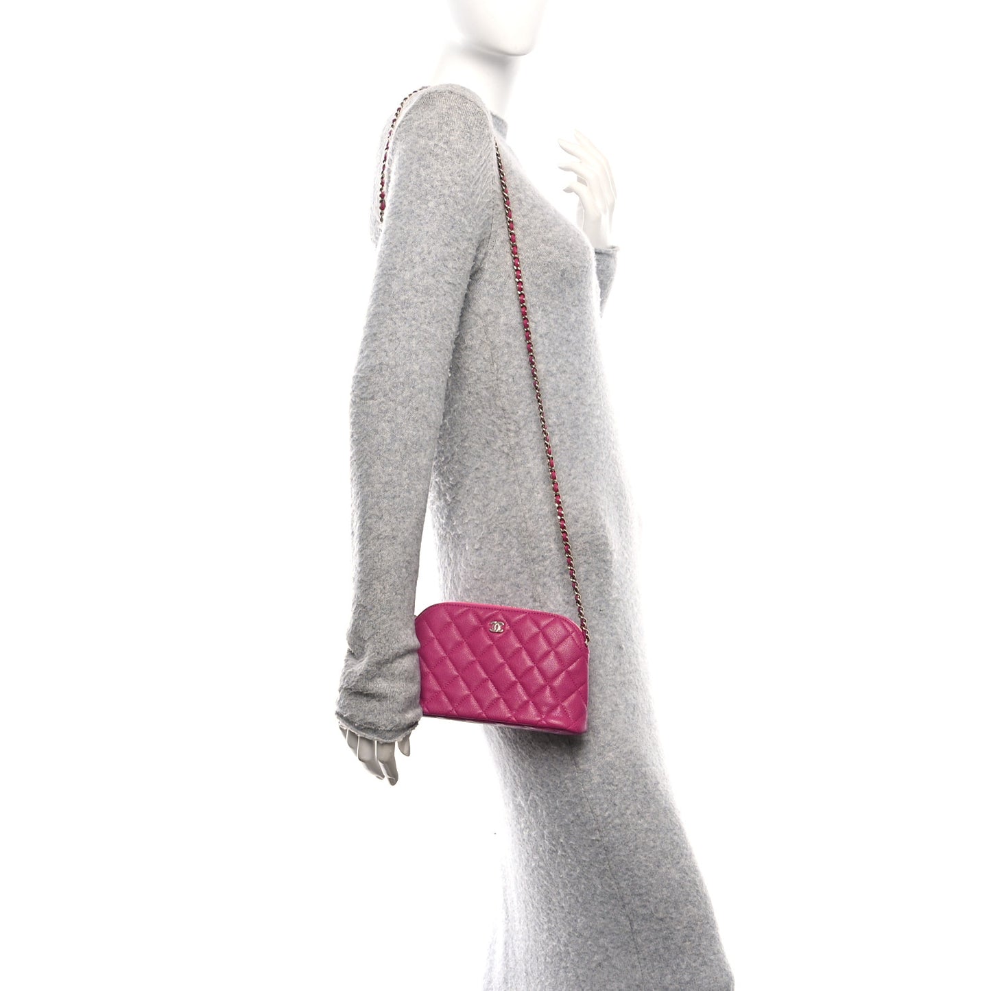 Caviar Quilted Classic Clutch With Chain Fuchsia