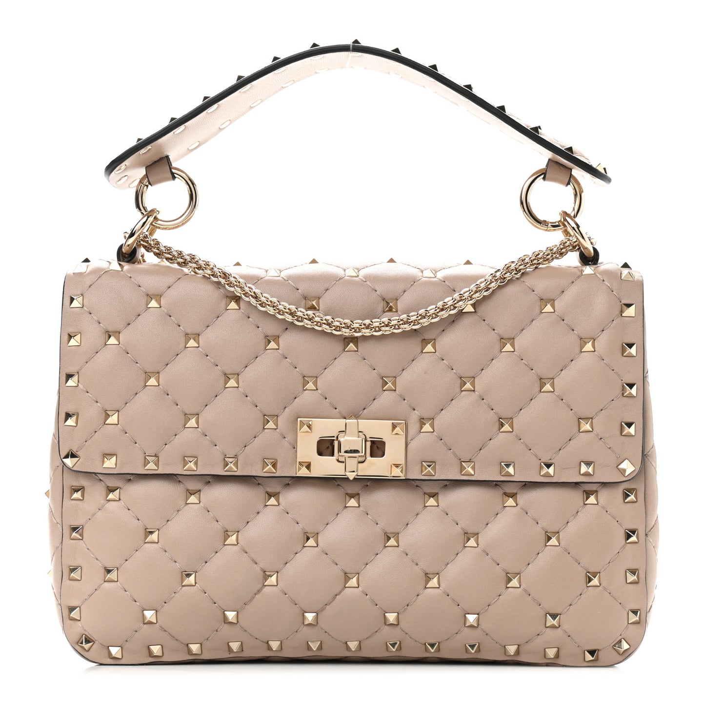 Nappa Medium Rockstud Spike Shoulder Bag Poudre