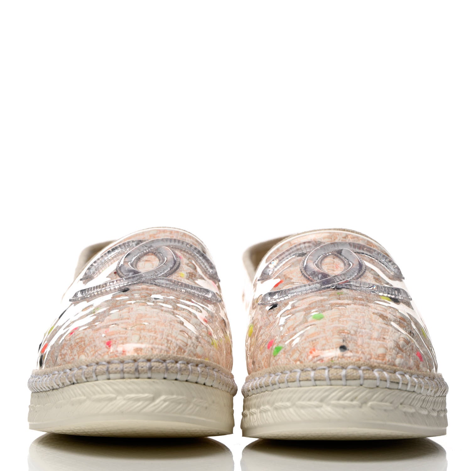 Chanel PVC Tweed CC Espadrilles 40 Coral White Transparent 2 of 9