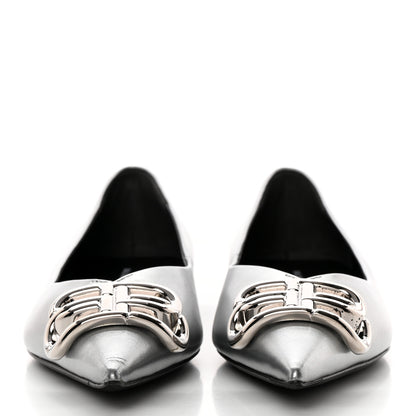 Balenciaga Metallic Calfskin BB Knife Pointy Toe Ballerina Flats 35.5 Silver Hardware 2 of 16