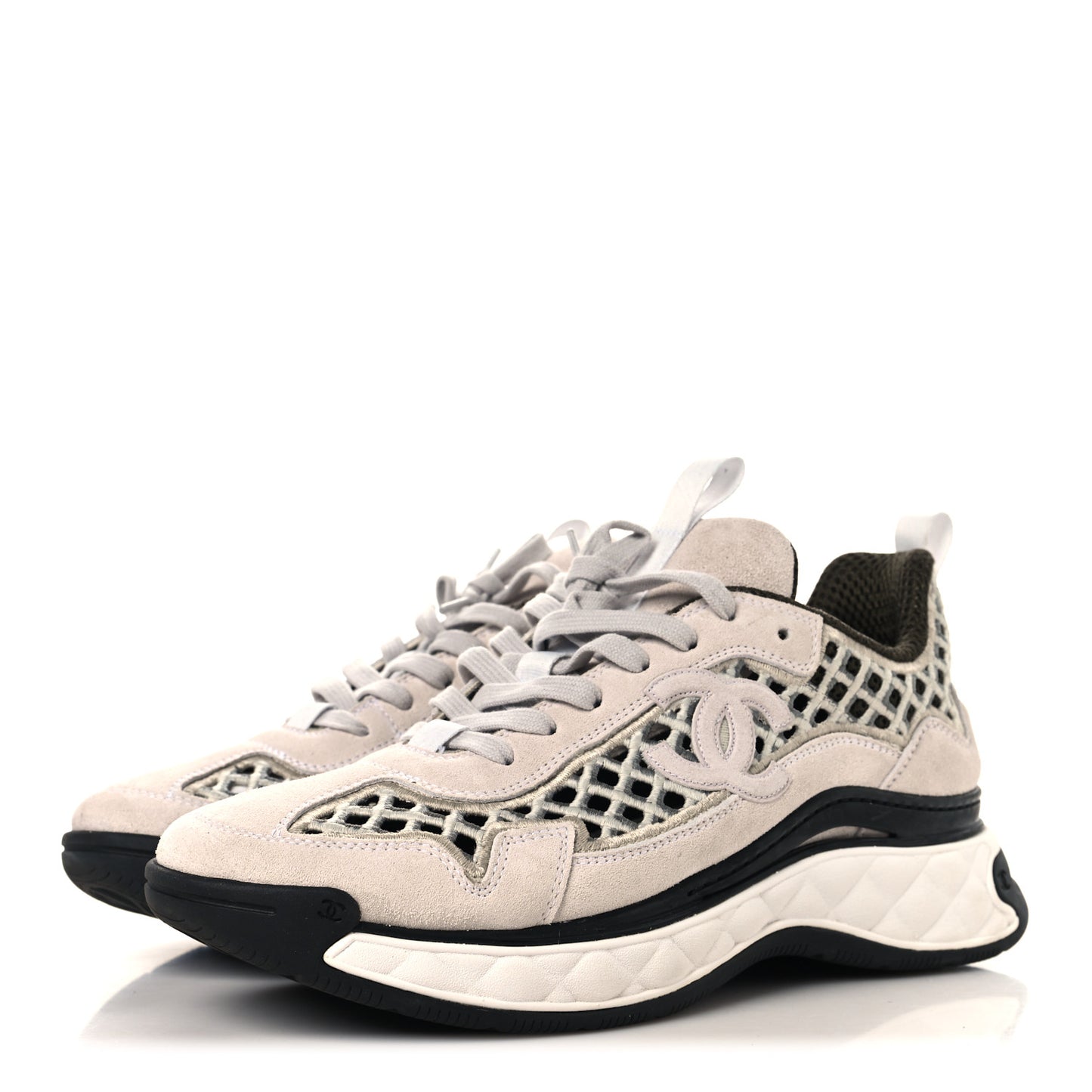 Suede Calfskin Embroidered CC Sneakers 41 Ecru Light Gray