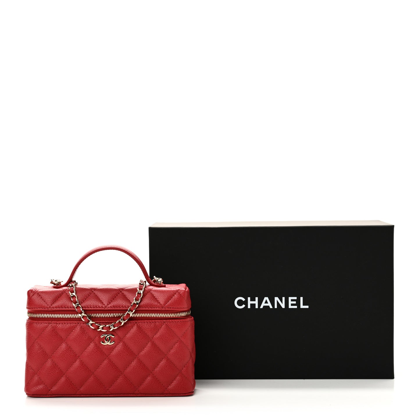 Caviar Quilted Top Handle Slim Vanity With Chain Red