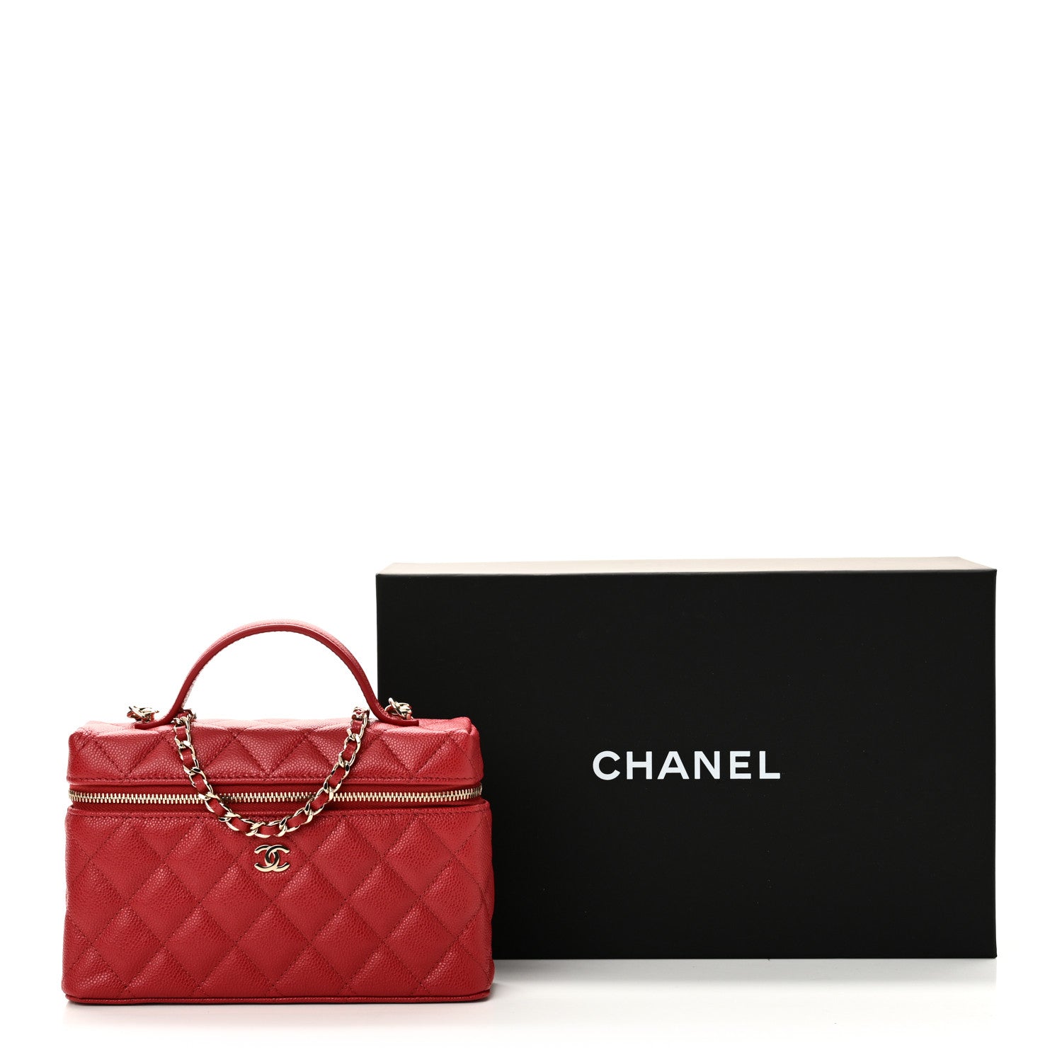Chanel Caviar Quilted Top Handle Slim Vanity With Chain Red 11 of 11
