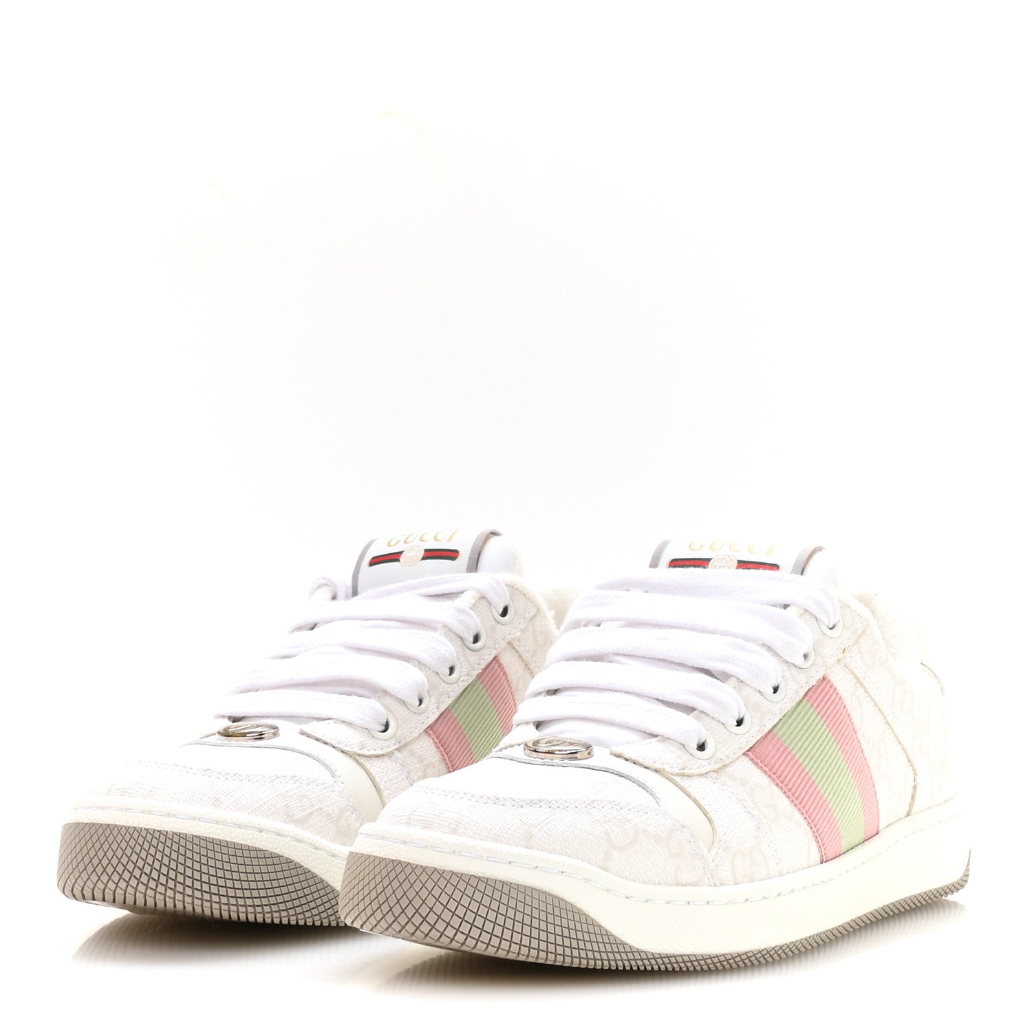 Gucci GG Monogram Web Screener Sneakers 35.5 White Grey Pink 4 of 9