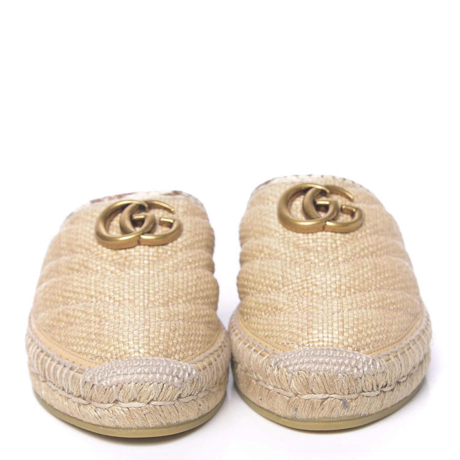 Gucci Straw Elaphe Matelasse GG Marmont Espadrille Slippers 36.5 Natural Cream Brown 2 of 11