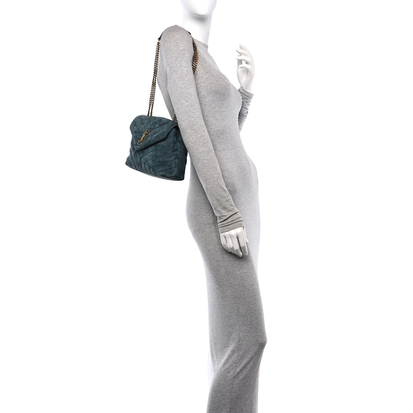 Suede Calfskin Y Quilted Monogram Small Loulou Chain Satchel Algae