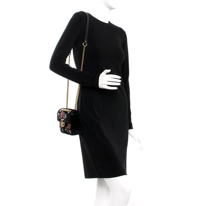 Gucci Velvet Matelasse Embroidered Mini GG Marmont Shoulder Bag Black 2 of 7
