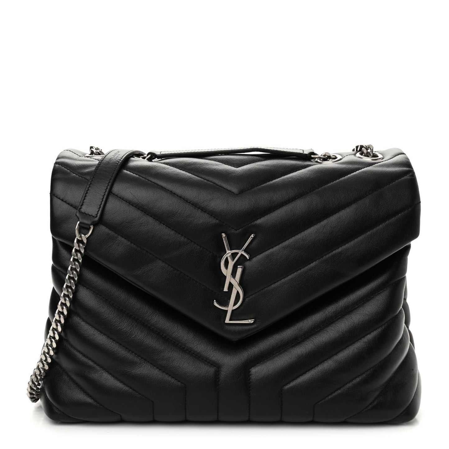 Calfskin Y Quilted Monogram Medium Loulou Chain Satchel Black