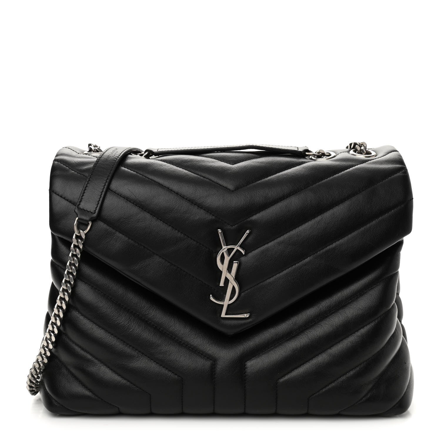 Saint Laurent Calfskin Y Quilted Monogram Medium Loulou Chain Satchel Black 1 of 11