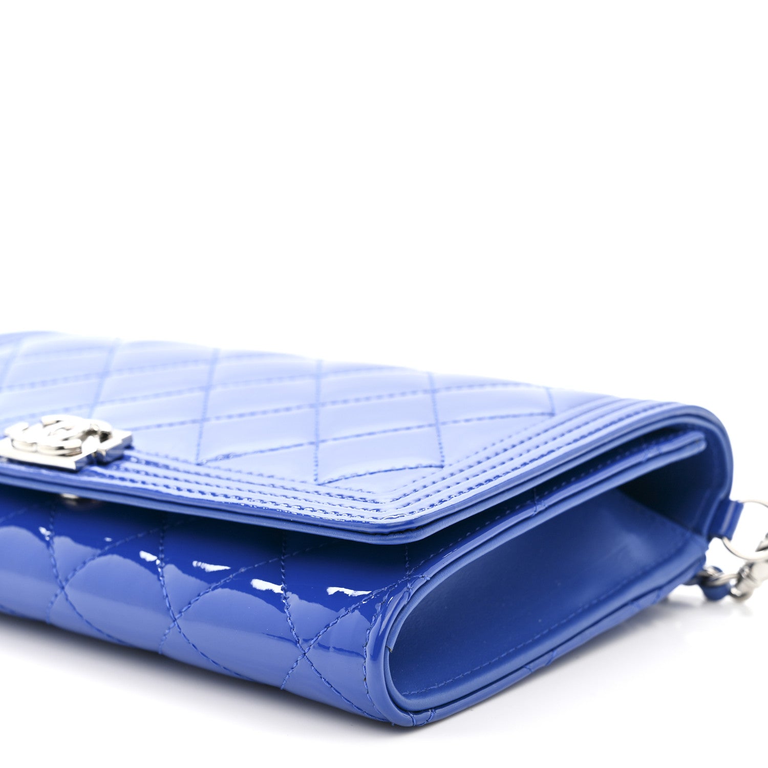 Chanel Patent Calfskin Quilted Boy Wallet on Removable Chain Blue 12 of 16