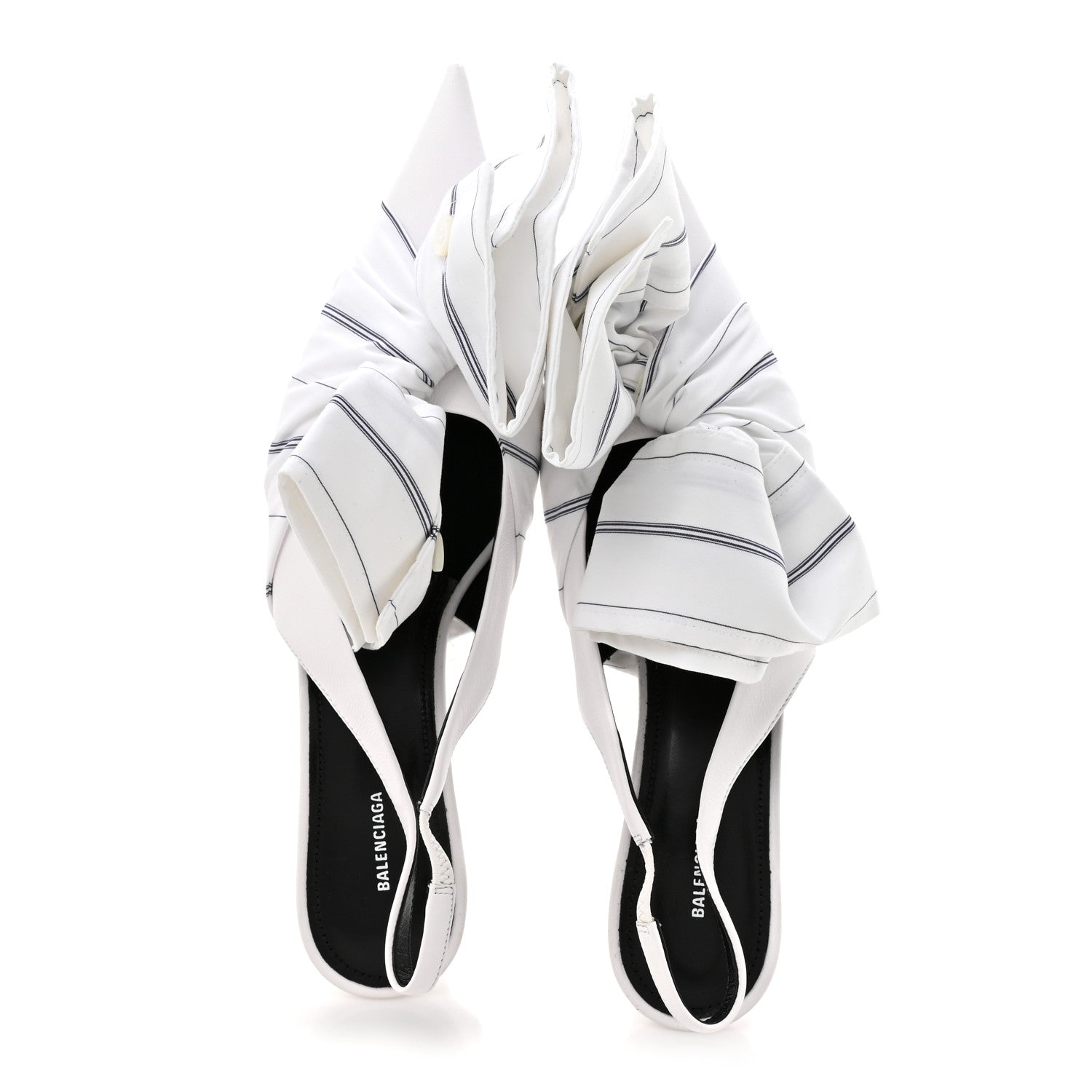 Balenciaga Nappa Stripe Poplin Pointed Toe Knife Chemise Slingback Mules 37 White Navy 2 of 9