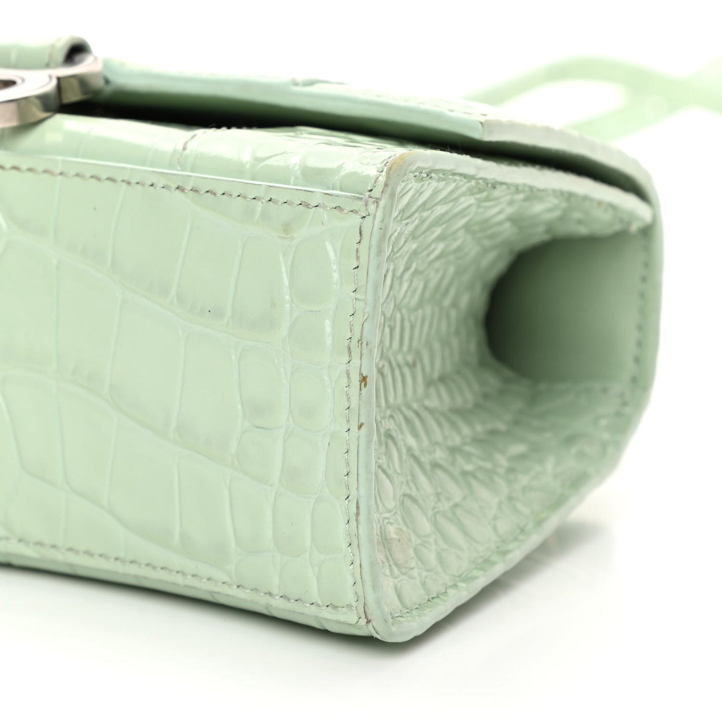 Shiny Calfskin Crocodile Embossed Hourglass Top Handle Bag XS Light Green