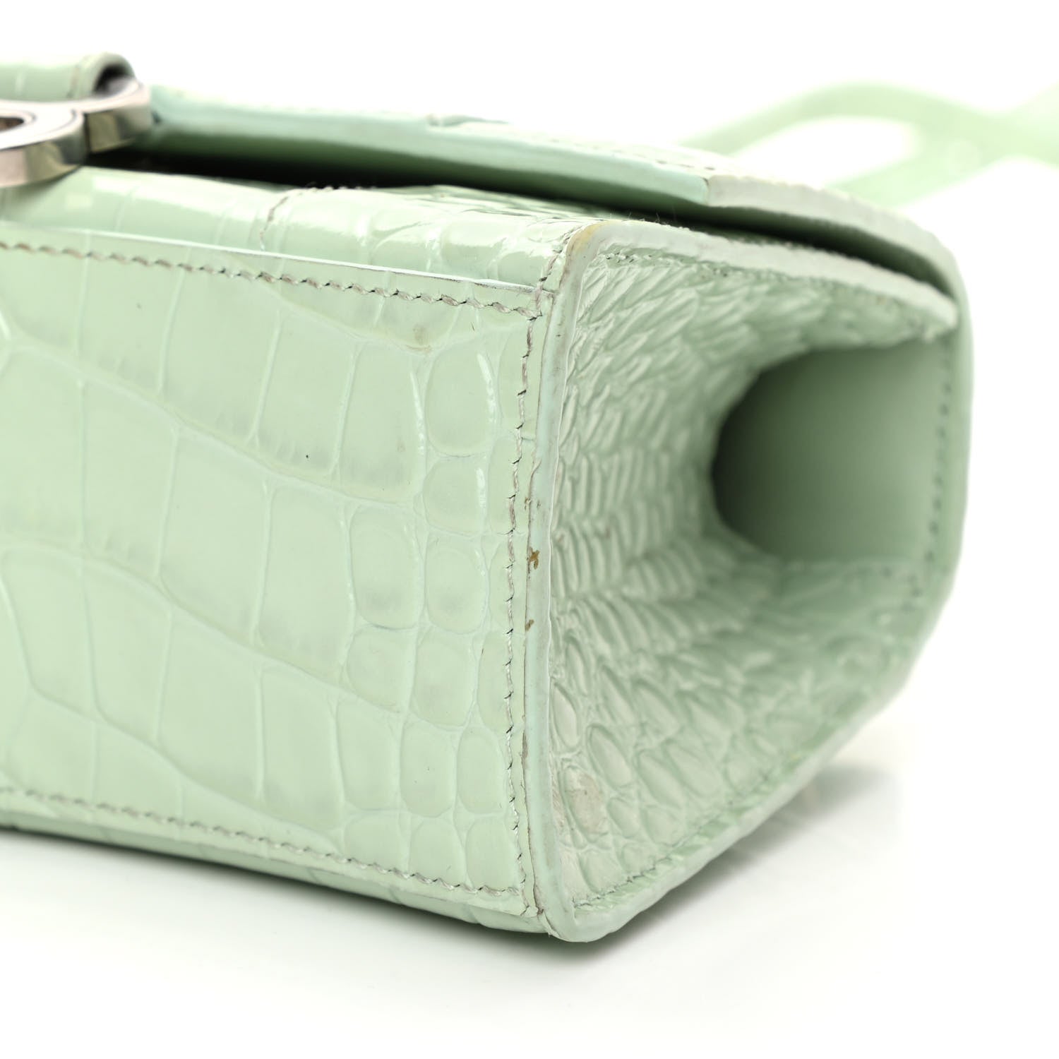 Balenciaga Shiny Calfskin Crocodile Embossed Hourglass Top Handle Bag XS Light Green 11 of 20