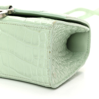 Balenciaga Shiny Calfskin Crocodile Embossed Hourglass Top Handle Bag XS Light Green 11 of 20