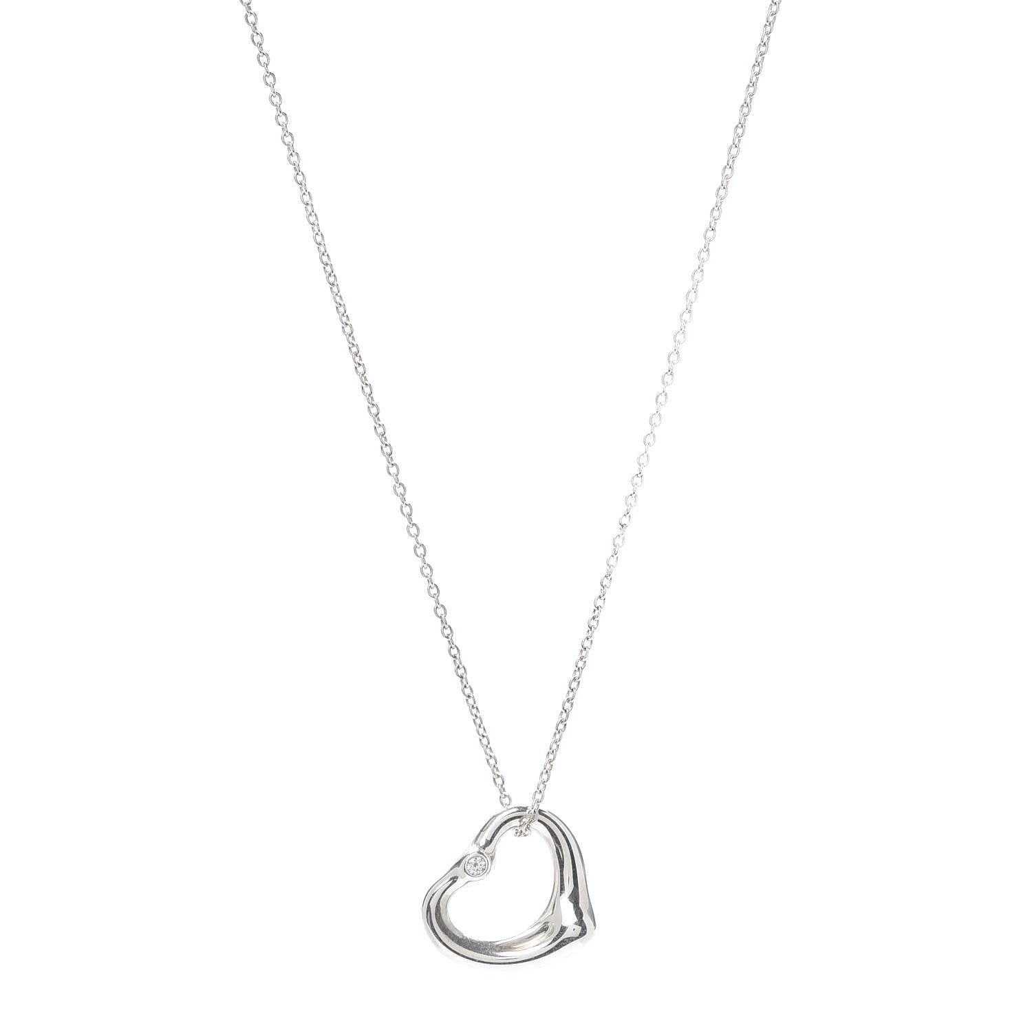 Tiffany Sterling Silver Diamond 16mm Elsa Peretti Open Heart Pendant Necklace 1 of 5
