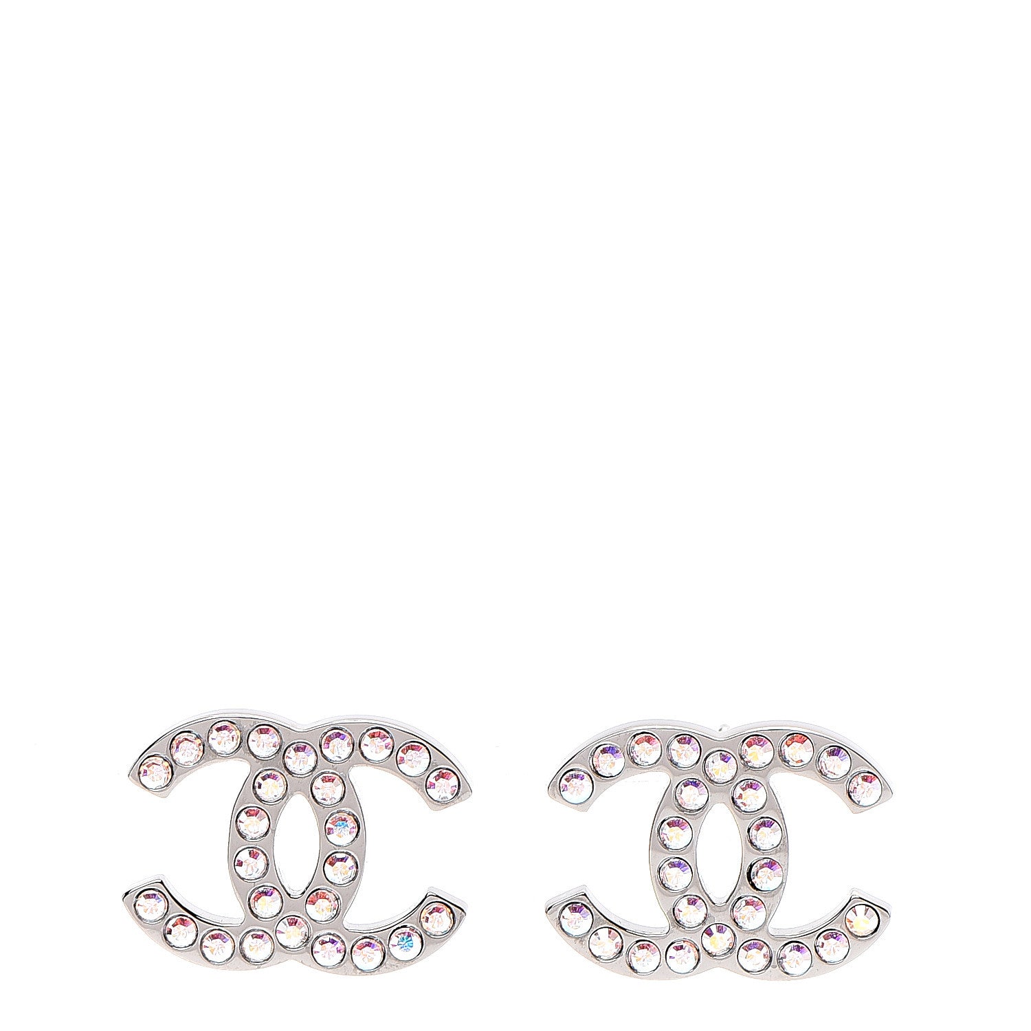 Chanel Iridescent Crystal CC Earrings Silver Multicolor 1 of 5