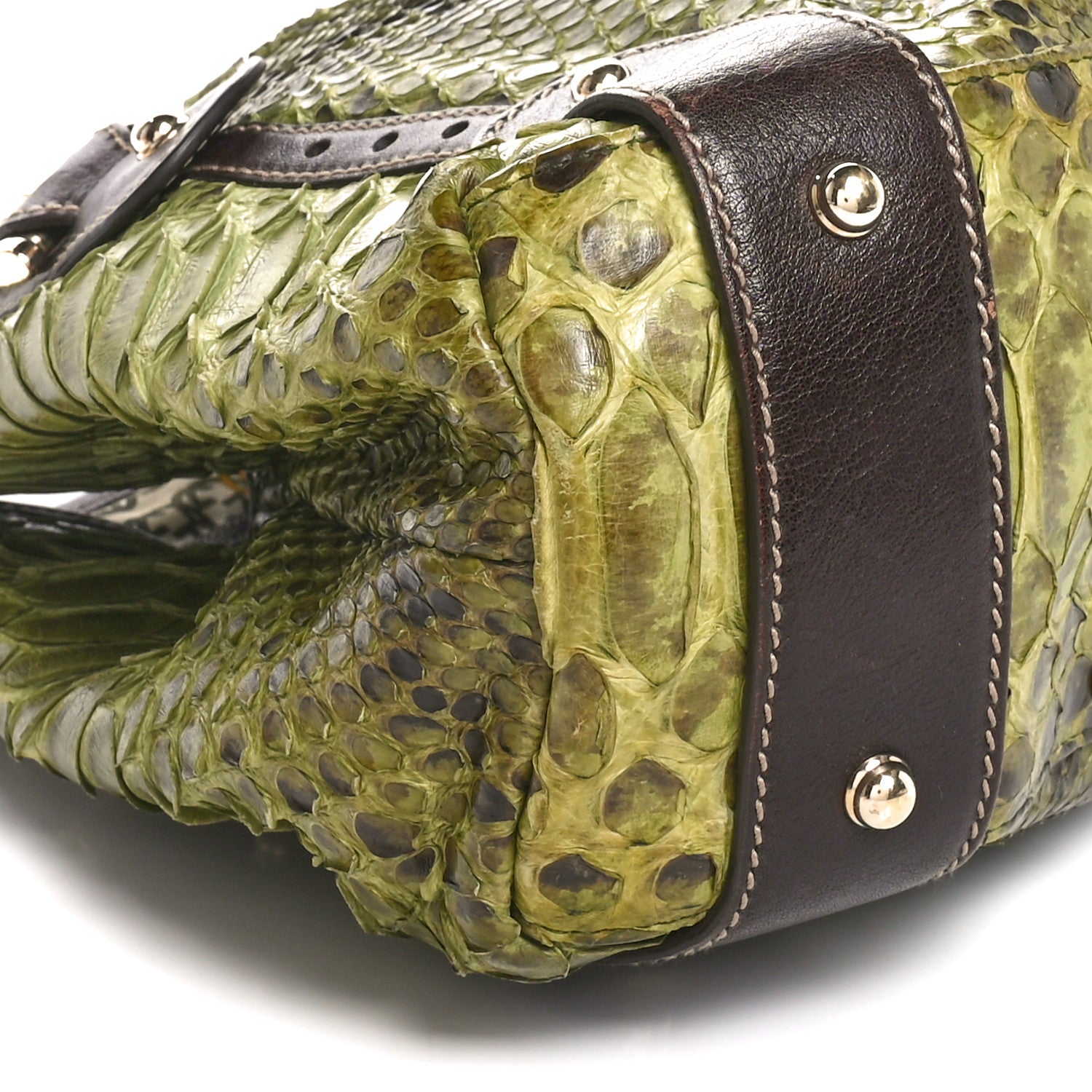 Gucci Snakeskin Medium Pelham Tote Green Brown 9 of 11