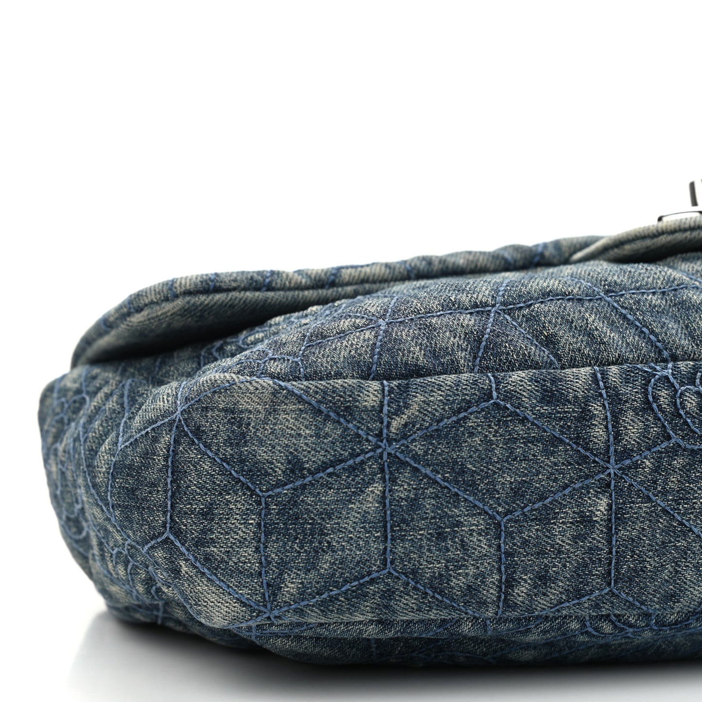 Denim Quilted Camellia Embroidered Medium Flap Blue