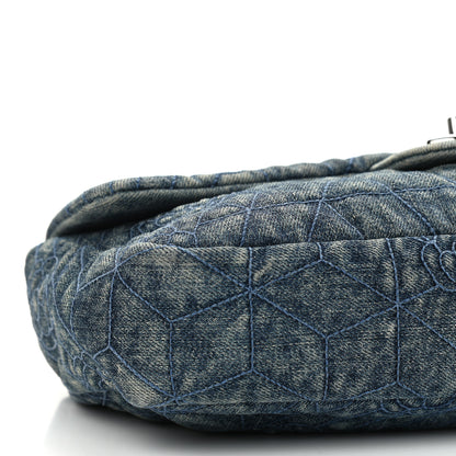 Chanel Denim Quilted Camellia Embroidered Medium Flap Blue 8 of 9