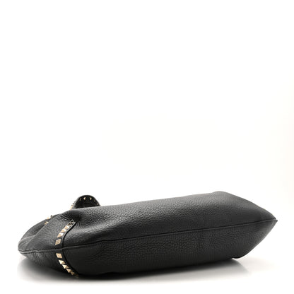 Valentino Garavani Grained Calfskin Large Rockstud Hobo Black 4 of 10