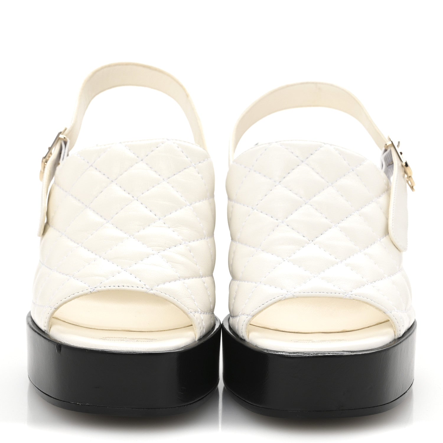 Chanel Lambskin Quilted Peep Toe Wedge Sandals 38 White 3 of 9