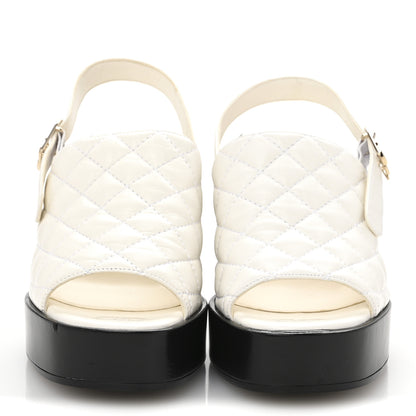 Chanel Lambskin Quilted Peep Toe Wedge Sandals 38 White 3 of 9