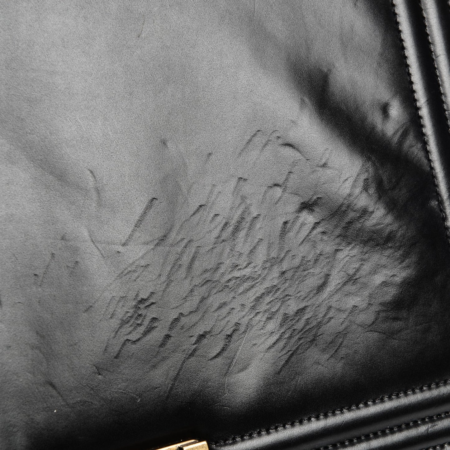 Glazed Calfskin Large Boy Flap Black