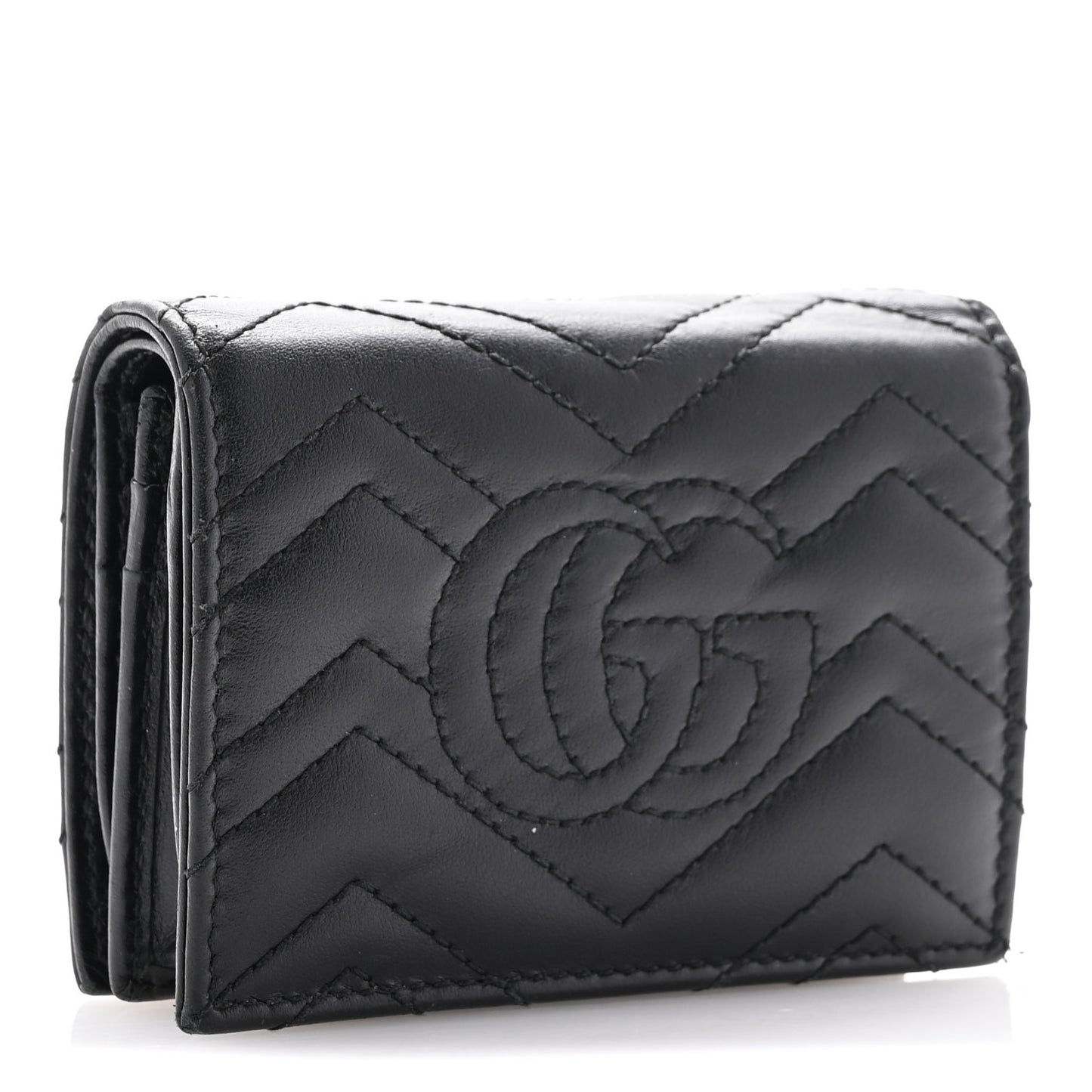 Calfskin Matelasse GG Marmont Card Case Wallet Black