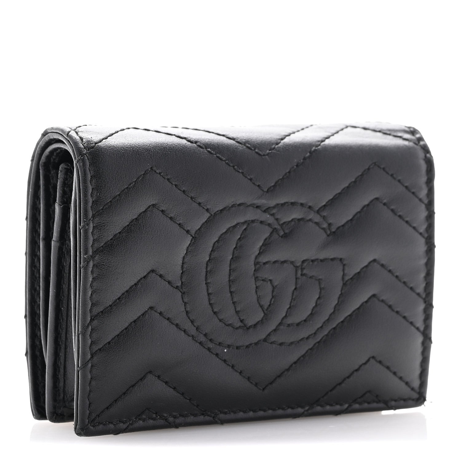 Gucci Calfskin Matelasse GG Marmont Card Case Wallet Black 3 of 14