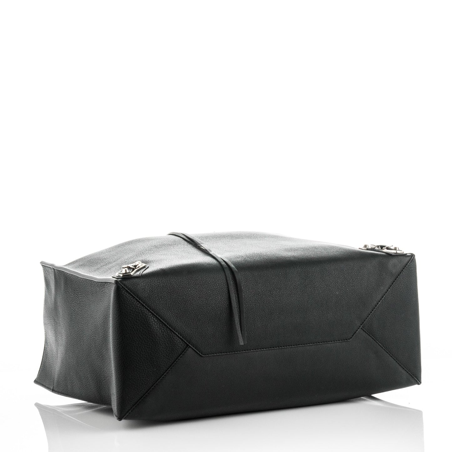 Grained Calfskin Silver Metallic Edge Hardware Papier A4 Tote Black
