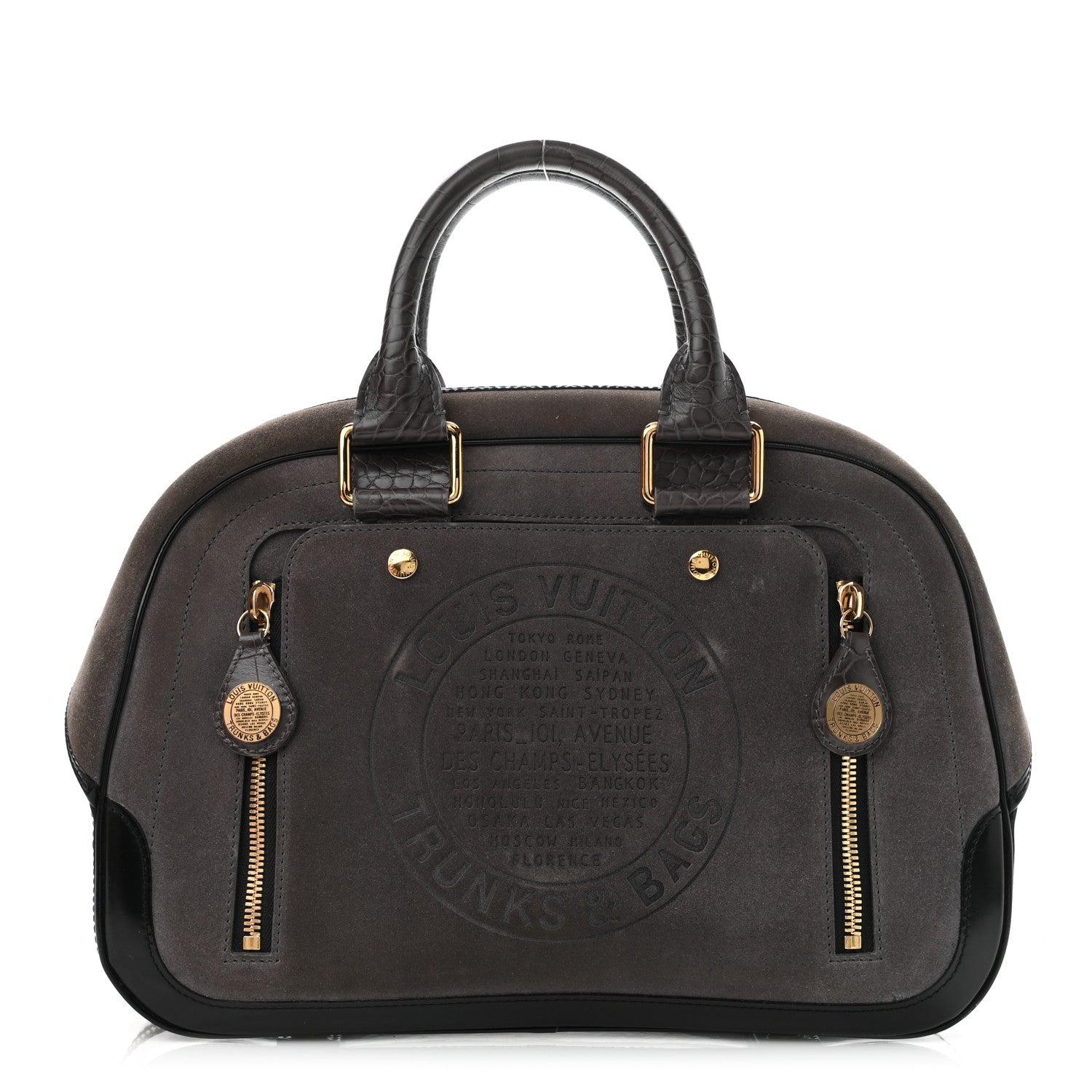 Louis Vuitton Suede Stamped Havane Bowler GM Grey 1 of 12