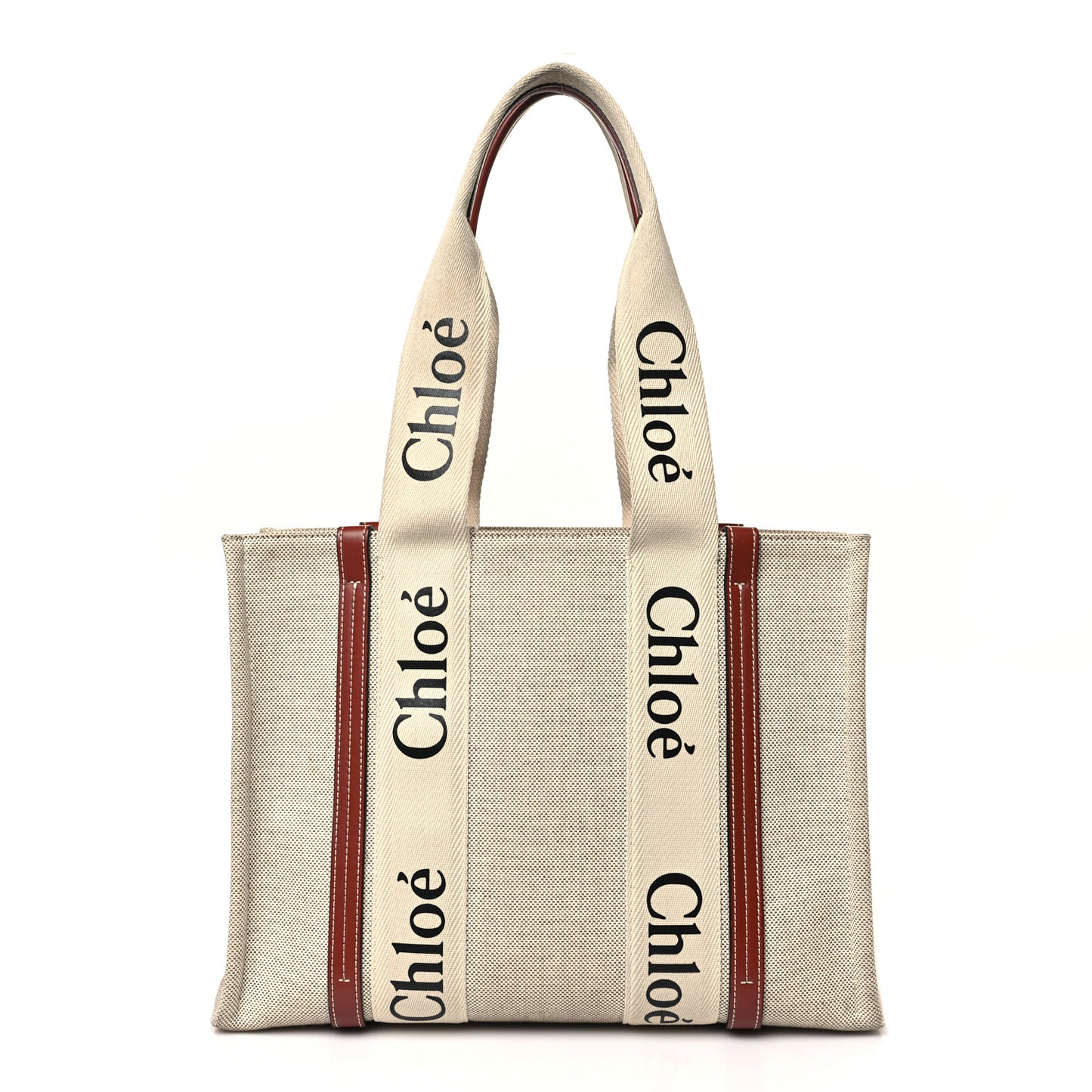 Cotton Calfskin Medium Woody Ribbon Tote White Brown