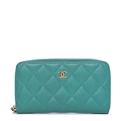 Chanel Caviar Quilted Small Zip Around Wallet Turquoise 1 of 14
