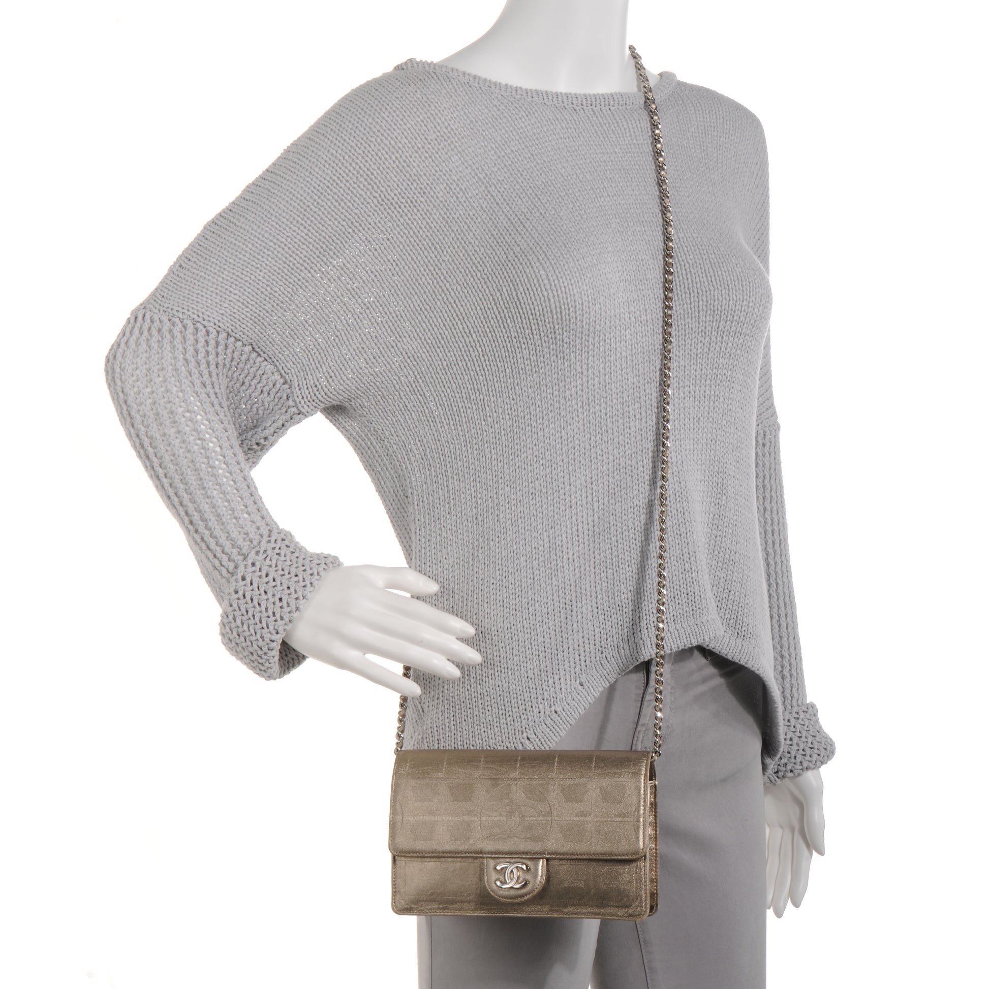 Chanel Nylon Travel Wallet On Chain WOC Metallic Gold 2 of 8
