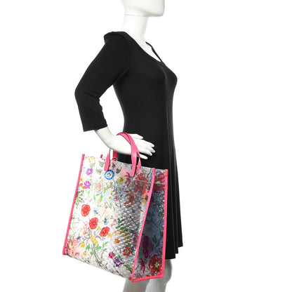 Gucci Calfskin Textured Vinyl Print Flora Tote Fluorescent Fuchsia 2 of 11