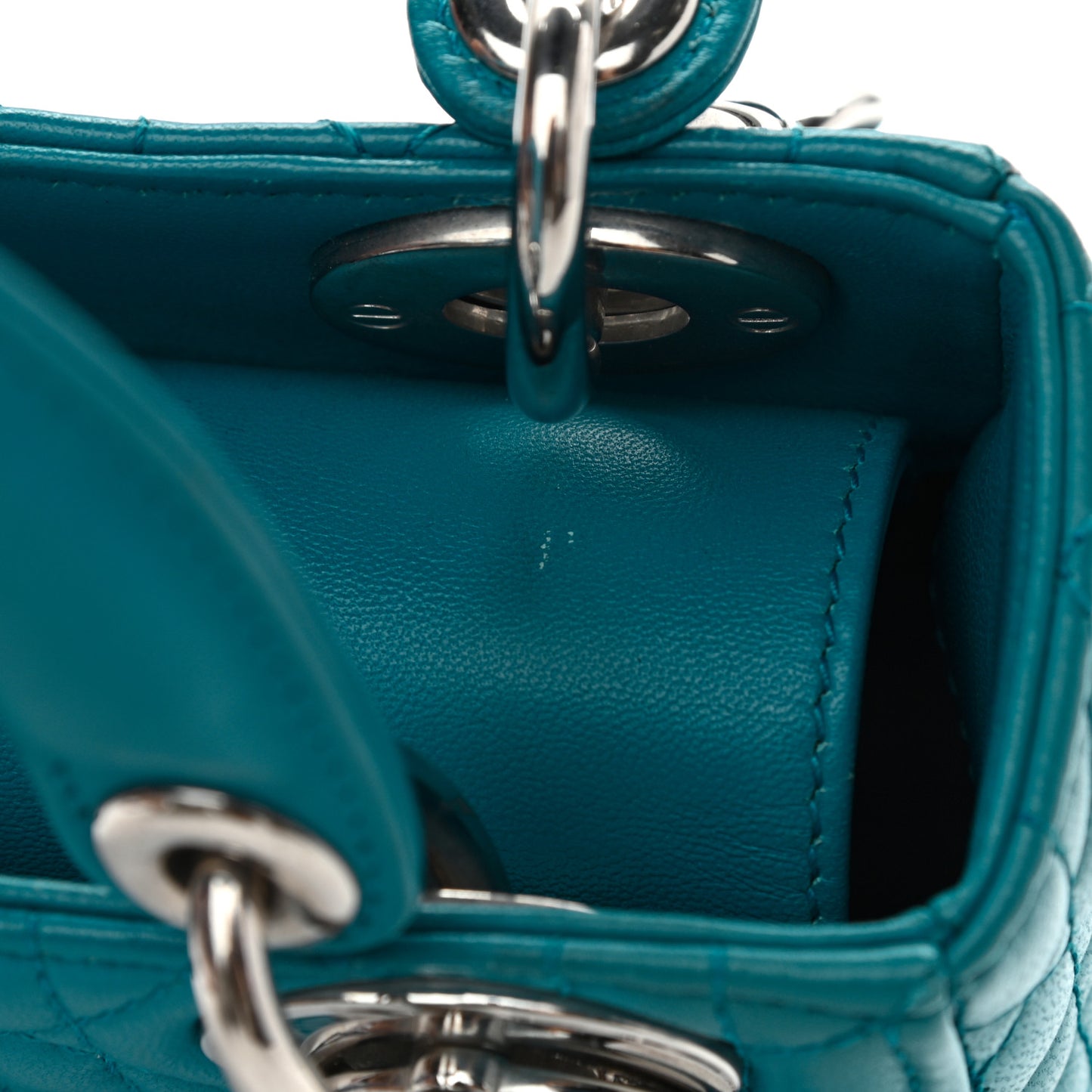 Lambskin Cannage Mini Lady Dior Turquoise