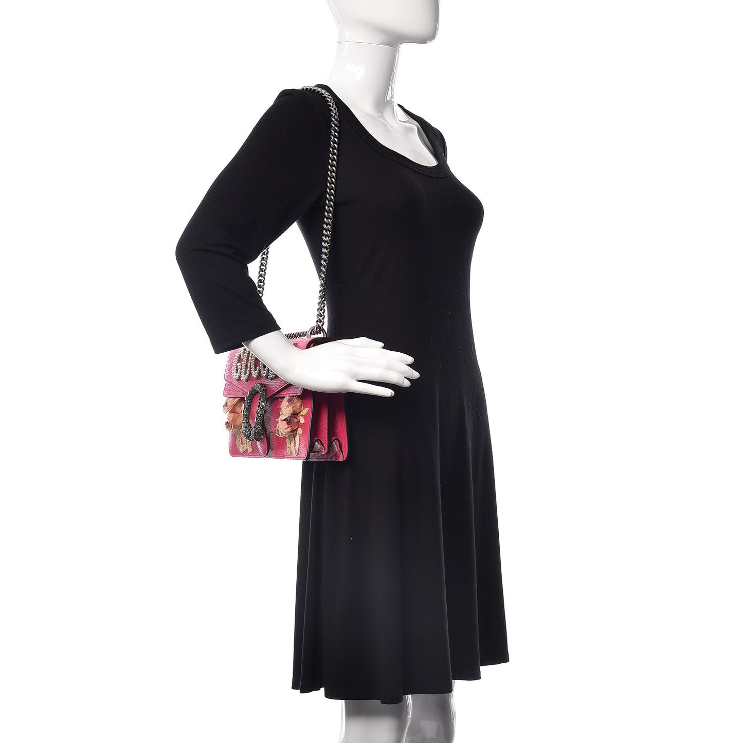 Pebbled Calfskin Embellished Guccify Small Dionysus Shoulder Bag Rosa