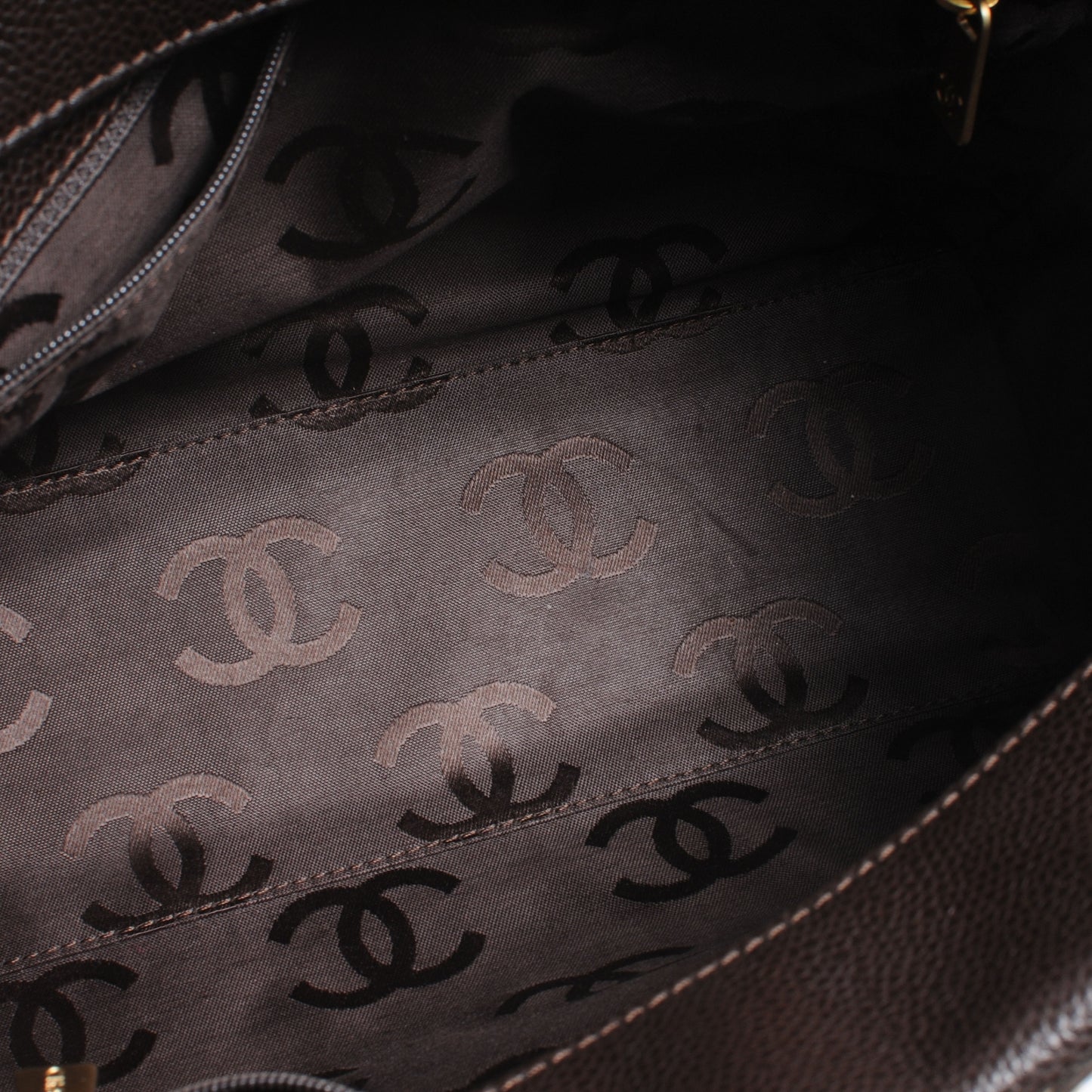 Caviar CC Stitched Small Tote Brown