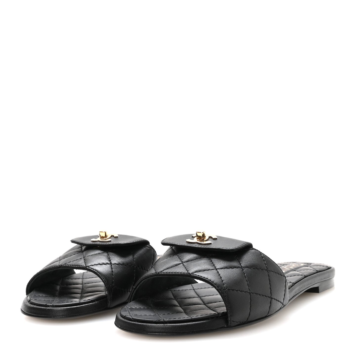 Lambskin Quilted CC Turnlock Sandals 36 Black
