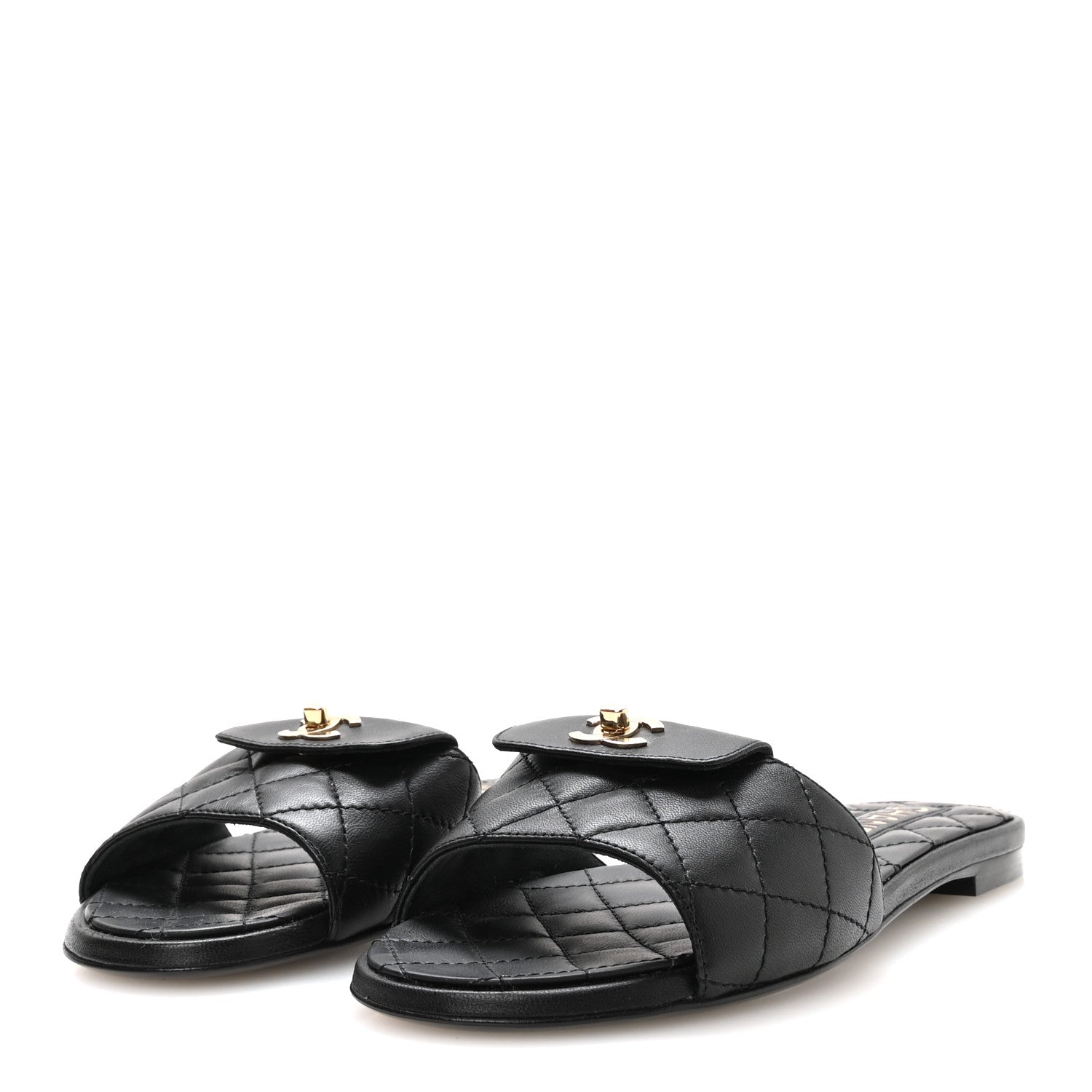 Chanel Lambskin Quilted CC Turnlock Sandals 36 Black 4 of 9