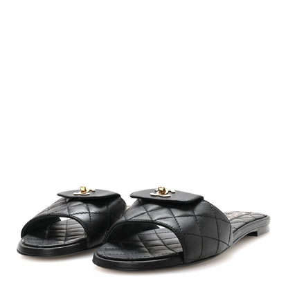 Chanel Lambskin Quilted CC Turnlock Sandals 36 Black 4 of 9