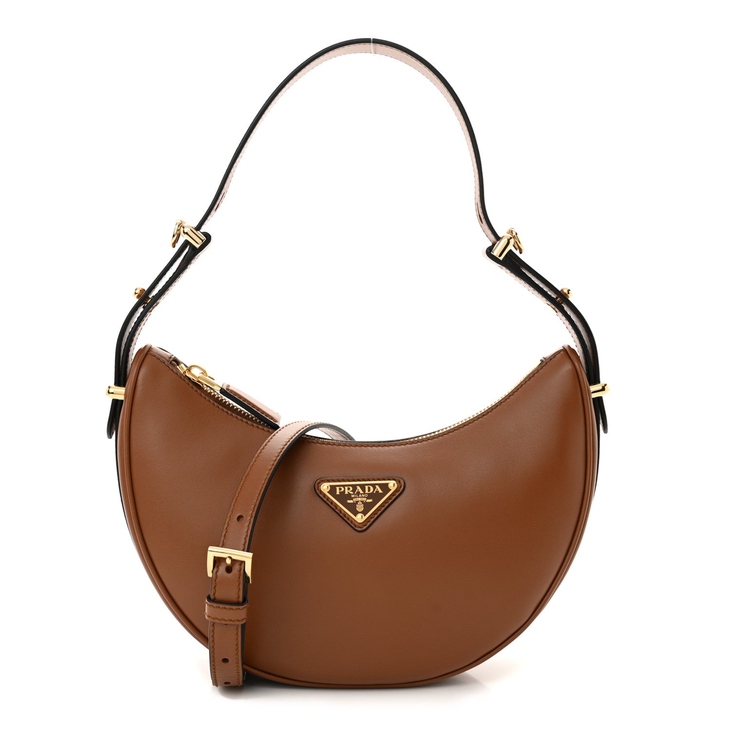 Prada Soft Calfskin Arque Shoulder Bag Cognac 1 of 10
