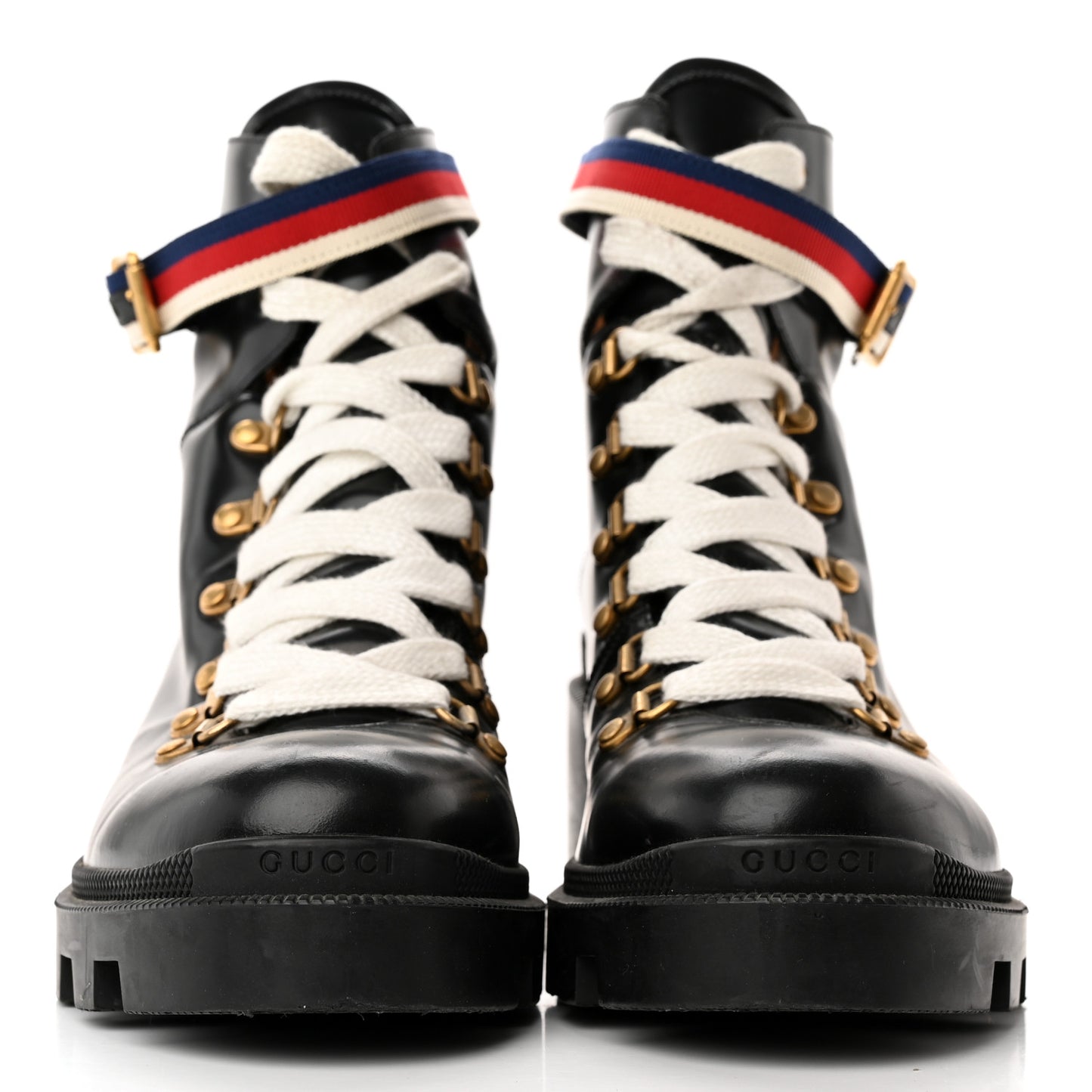 Calfskin Sylvie Web Lace Up Combat Boots 41.5 Black